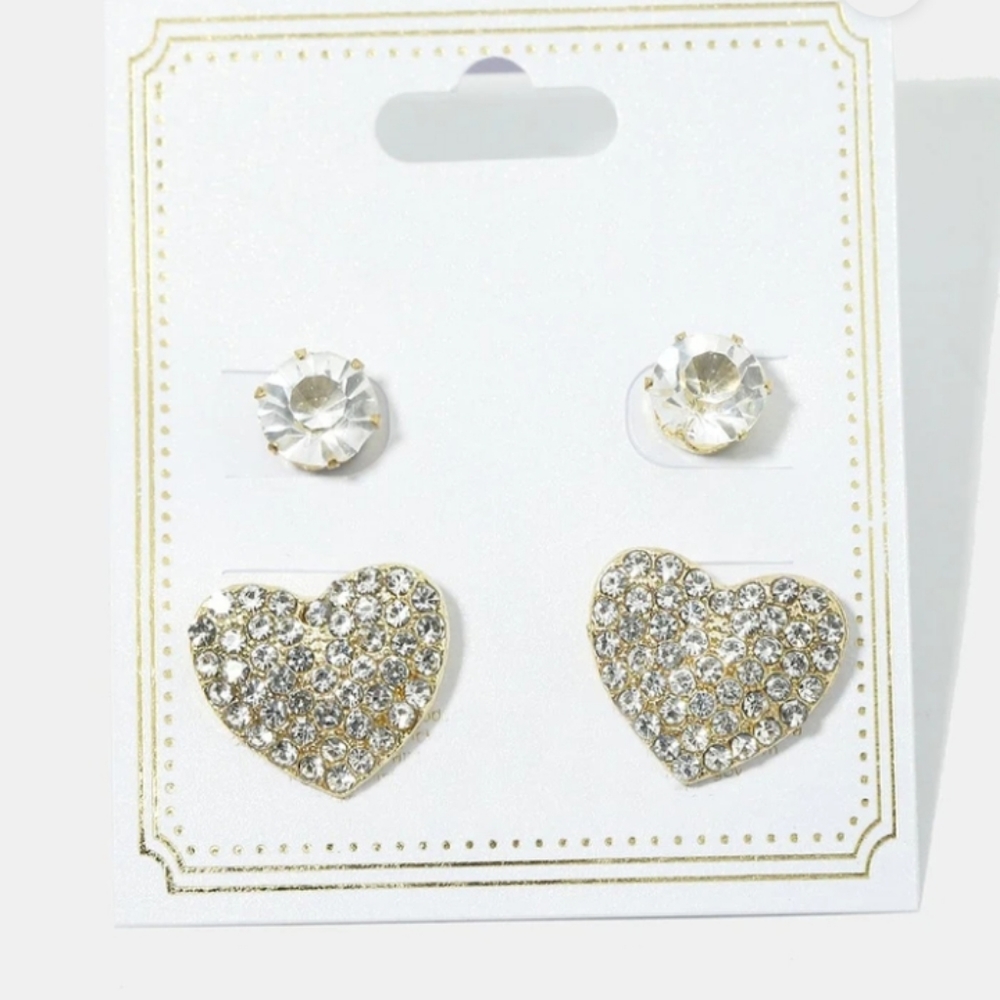 ❤ 4/$15❤ Gold Tone 2-Pair Heart & Gemstone Earrings